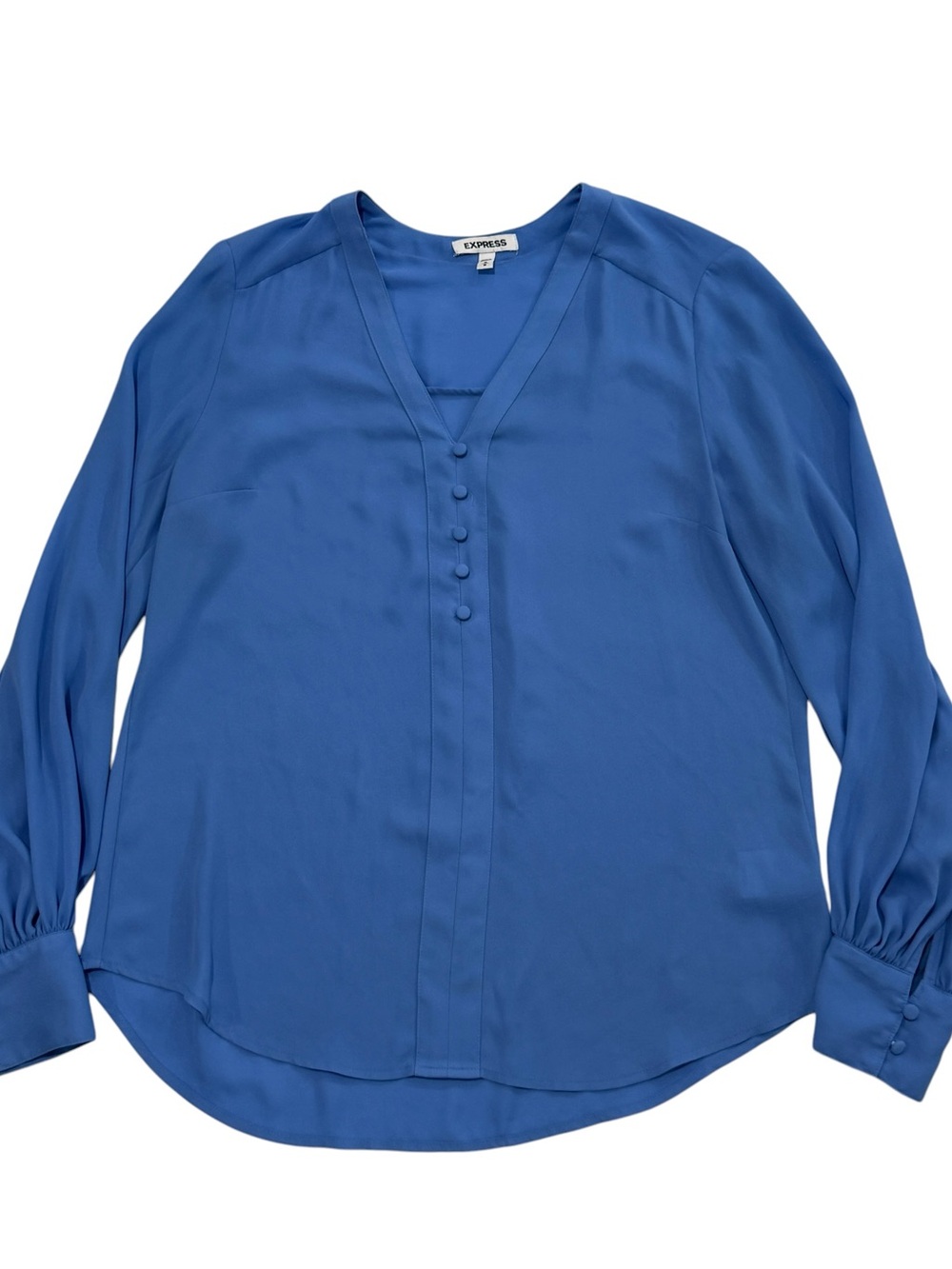 Express Royal Blue V-Neck Covered Button Blouse